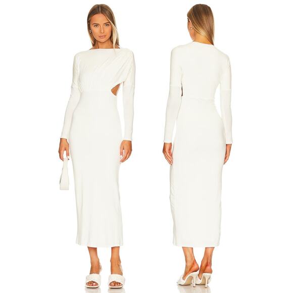 The Line by K Pascal Maxi Dress Ruched Long Sleeve Cut Out Evening Ivory Size S - Picture 1 of 13